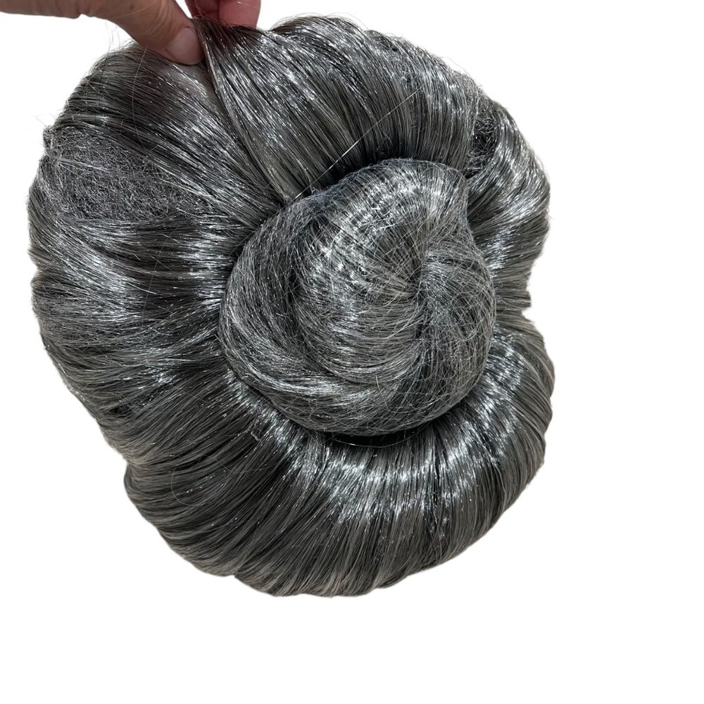 Synthetic Silver Gray Hair Bun Extension Wig Elastic Band Disney Licensed